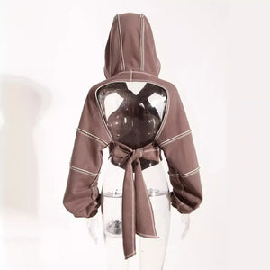 Ladies' Fashion Hoodie - Color Clashing Short Top for Layering