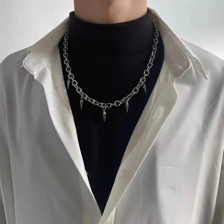 Unisex Punk Stud Necklace - Hip Hop Choker with Pendant