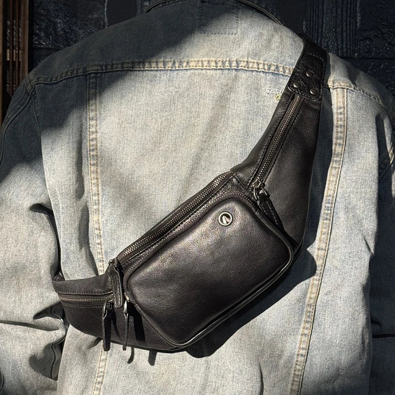 Vegetable Tanned Cowhide Waist Bag - Multi-Functional Vintage Leather