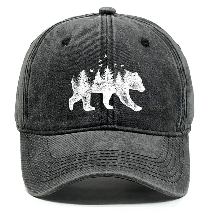 Washed Cotton Snapback Cap - Forest Bear Distressed Baseball Hat