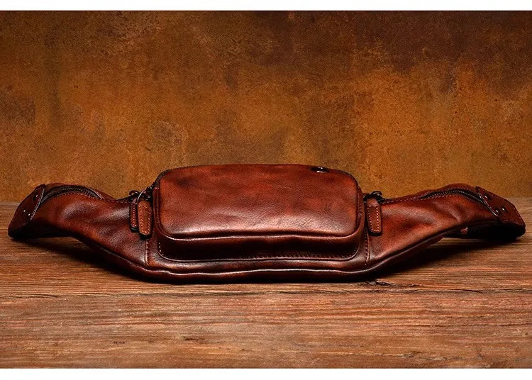 Vegetable Tanned Cowhide Waist Bag - Multi-Functional Vintage Leather