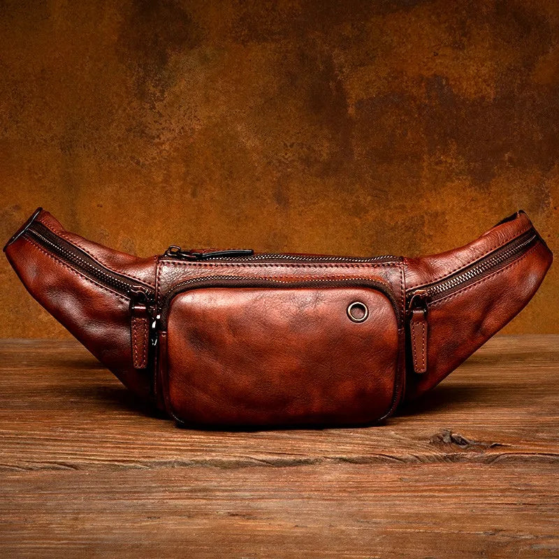 Vegetable Tanned Cowhide Waist Bag - Multi-Functional Vintage Leather