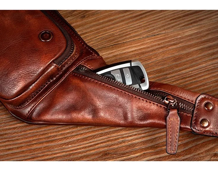 Vegetable Tanned Cowhide Waist Bag - Multi-Functional Vintage Leather