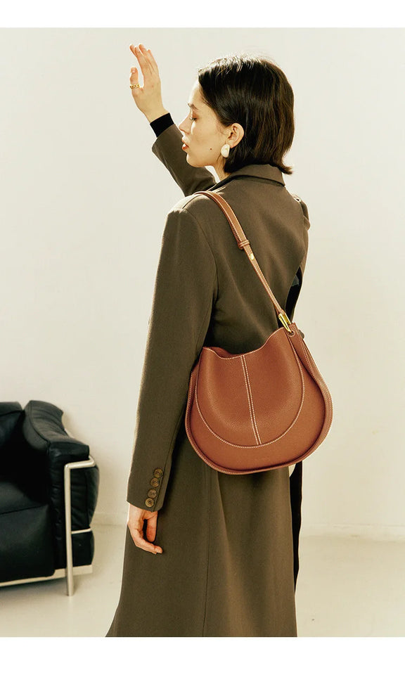 Large Capacity Bucket Bag for Women - Soft Leather Crossbody with Saddle Style