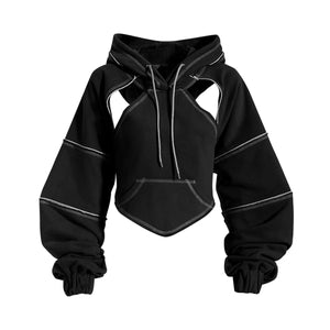 Ladies' Fashion Hoodie - Color Clashing Short Top for Layering