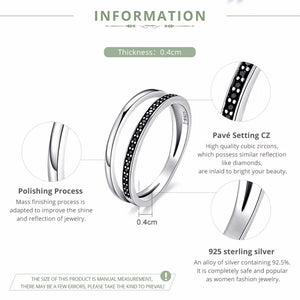 Double Circle Sterling Silver Ring - Black Clear CZ Stackable Women's Fine Jewelry