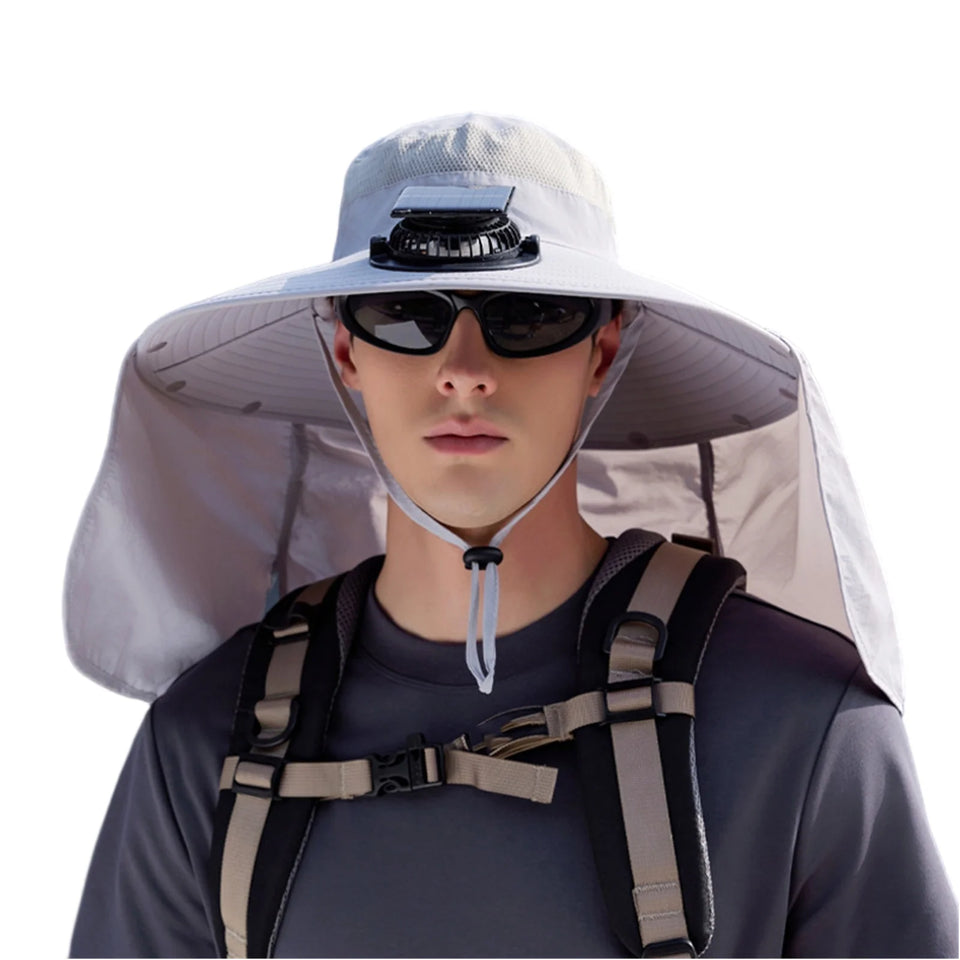 Solar-Powered Fan Hat - Outdoor Cooling Cap with Adjustable Brim & UV Protection