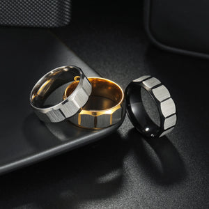 Multi-Sided Silver Ring - Stainless Steel Grooved Design