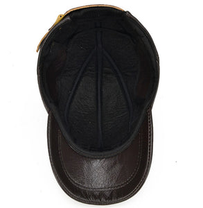 Genuine Leather Baseball Cap for Men - Cowhide Winter Hat with Earflaps