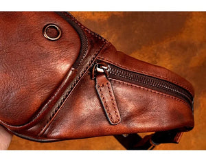 Vegetable Tanned Cowhide Waist Bag - Multi-Functional Vintage Leather