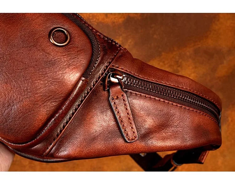 Vegetable Tanned Cowhide Waist Bag - Multi-Functional Vintage Leather