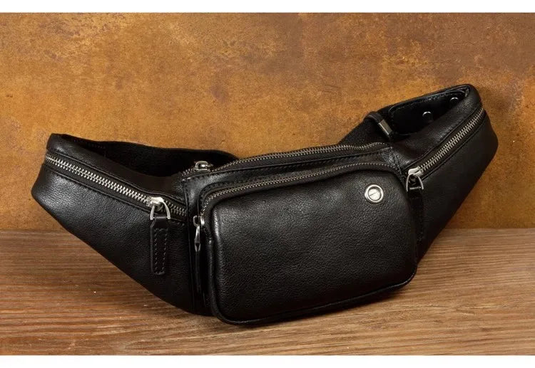 Vegetable Tanned Cowhide Waist Bag - Multi-Functional Vintage Leather