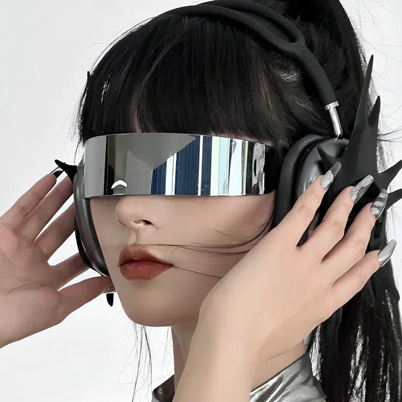 Cyber Punk Rimless Sunglasses - Y2K Futuristic Wrap-Around for Women