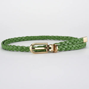 0.8cm Thin Braided PU Leather Belt - Women's Pin Buckle Waistband 110cm