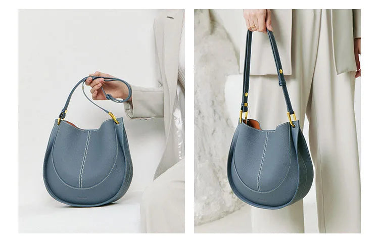 Large Capacity Bucket Bag for Women - Soft Leather Crossbody with Saddle Style