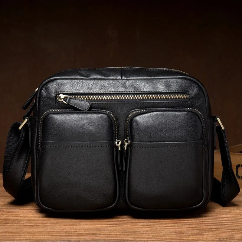 Leather Messenger Bag - Casual Crossbody with Zipper Design