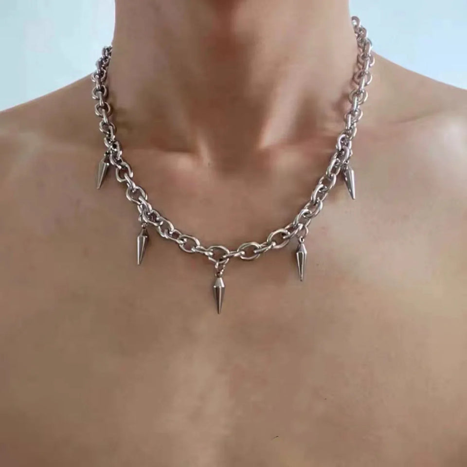 Unisex Punk Stud Necklace - Hip Hop Choker with Pendant