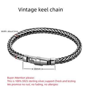 Handmade S925 Sterling Silver Bracelet - Retro Woven Style