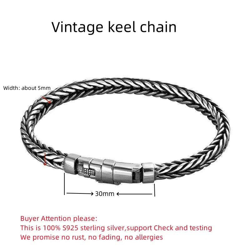 Handmade S925 Sterling Silver Bracelet - Retro Woven Style