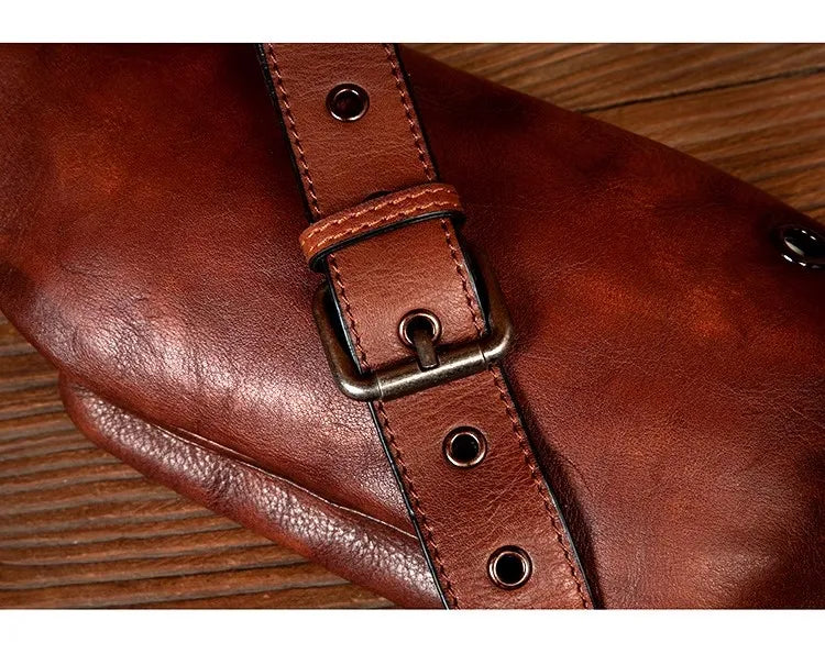Vegetable Tanned Cowhide Waist Bag - Multi-Functional Vintage Leather