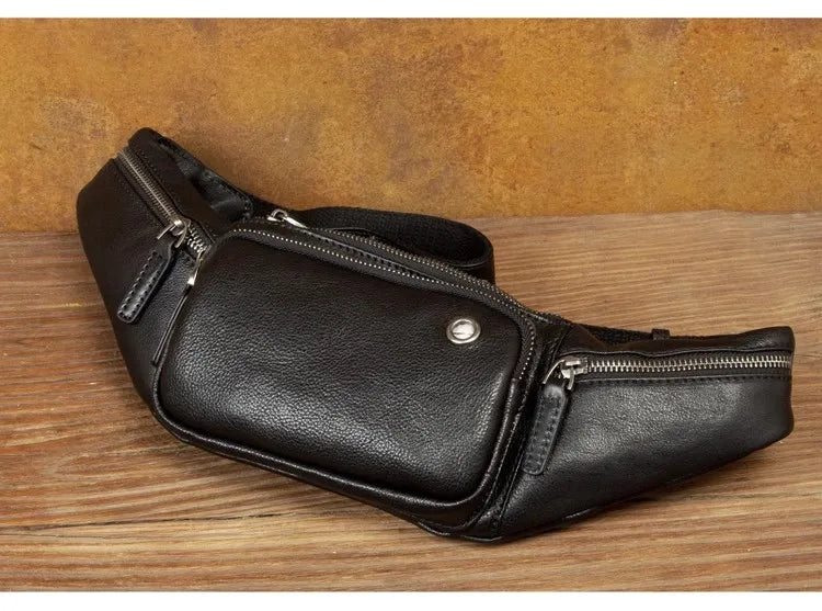 Vegetable Tanned Cowhide Waist Bag - Multi-Functional Vintage Leather