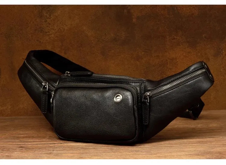 Vegetable Tanned Cowhide Waist Bag - Multi-Functional Vintage Leather