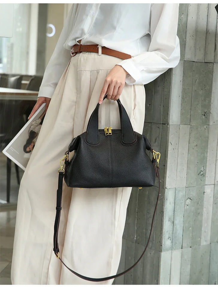 Women's Natural Leather Crossbody Bag - Premium Cowhide Large Capacity Design