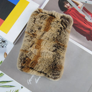 Real Rex Rabbit Fur Scarf - Women's Handmade Knit Cowl & Headband for Winter