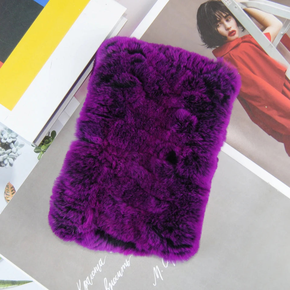 Real Rex Rabbit Fur Scarf - Women's Handmade Knit Cowl & Headband for Winter