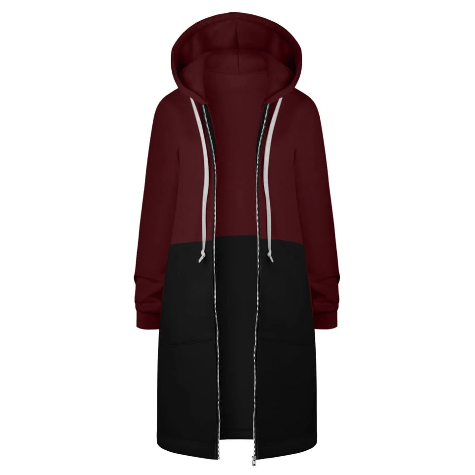 Y2K Long Sleeve Hoodie for Women - Versatile Color Block Zip Sweatshirt
