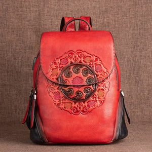 Elegant Women's Leather Backpacks with Embossed Floral Design