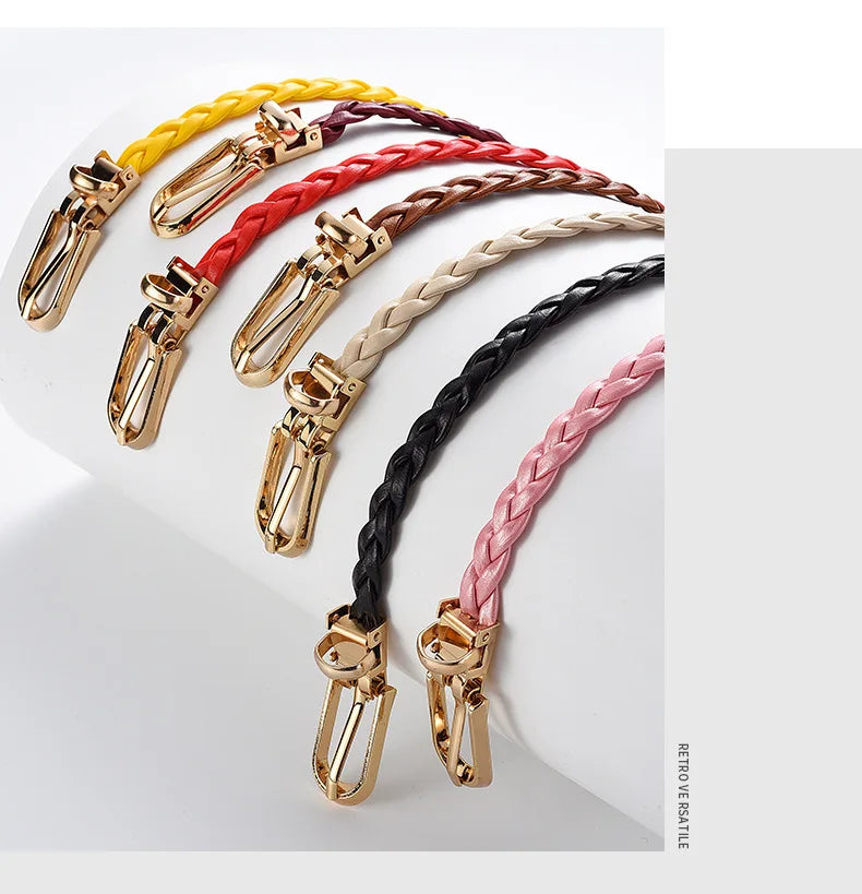 0.8cm Thin Braided PU Leather Belt - Women's Pin Buckle Waistband 110cm