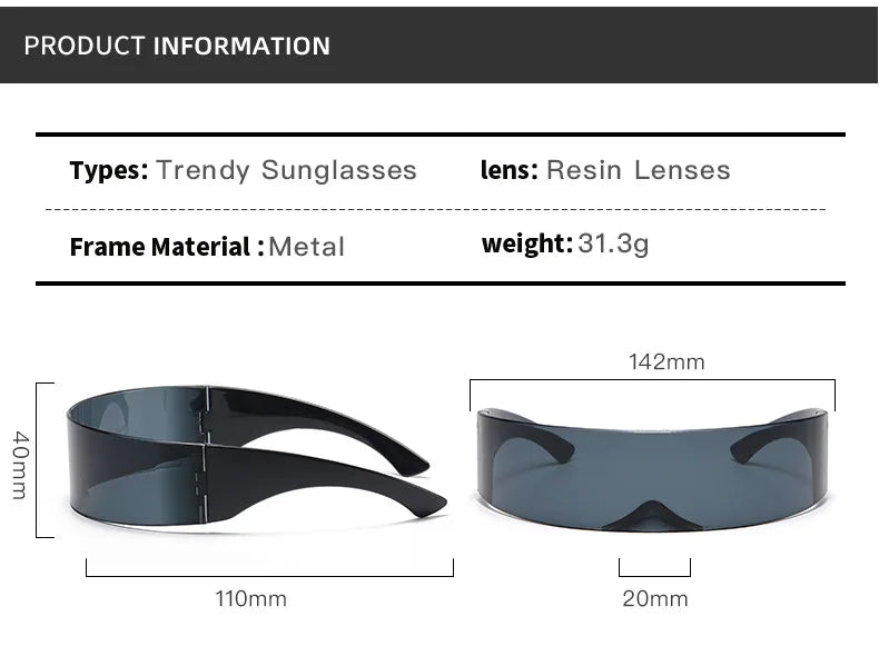 Cyber Punk Rimless Sunglasses - Y2K Futuristic Wrap-Around for Women