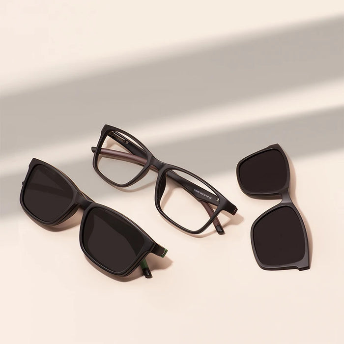 Rectangular Frame Sunglasses - Large Size with Clip-On Design & Spring Hinges