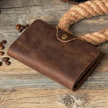 Vintage Crazy Horse Leather Wallet - Handmade Men's Bifold with Money Clip