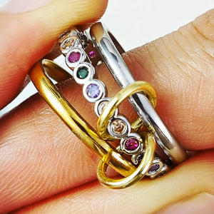 Multi-Layer Stacking Rings Set - Stainless Steel Dual Color Zircon Jewelry