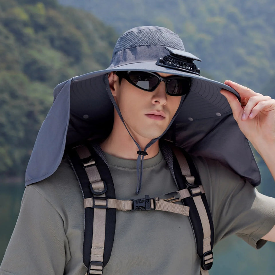 Solar-Powered Fan Hat - Outdoor Cooling Cap with Adjustable Brim & UV Protection
