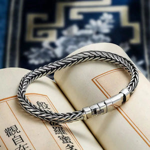 Handmade S925 Sterling Silver Bracelet - Retro Woven Style