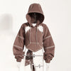 Ladies' Fashion Hoodie - Color Clashing Short Top for Layering