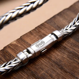 Handmade S925 Sterling Silver Bracelet - Retro Woven Style