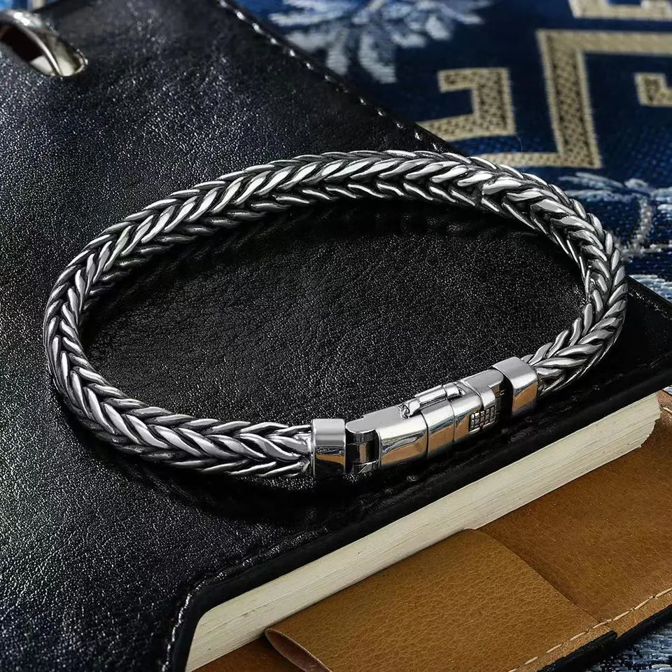 Handmade S925 Sterling Silver Bracelet - Retro Woven Style