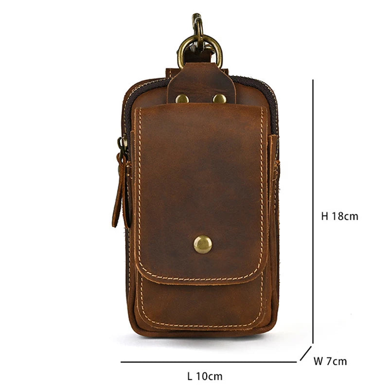 Genuine Leather Men's Belt Bag - First Layer Cowhide Waist Pouch with Hardware Clasp
