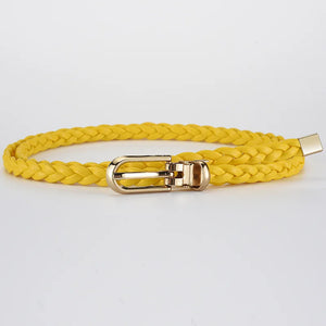 0.8cm Thin Braided PU Leather Belt - Women's Pin Buckle Waistband 110cm