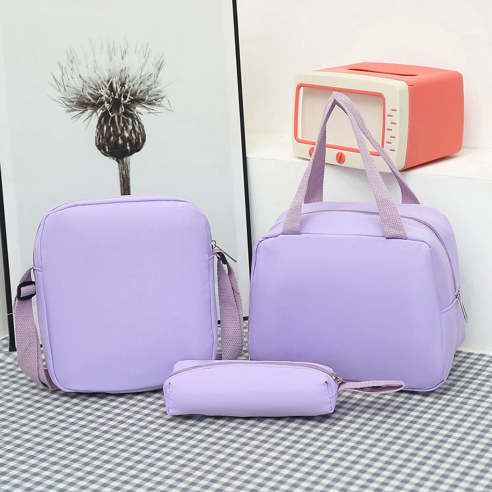 3-Piece Women's Bag Set - Quilted Nylon with Zipper for Commute Essentials