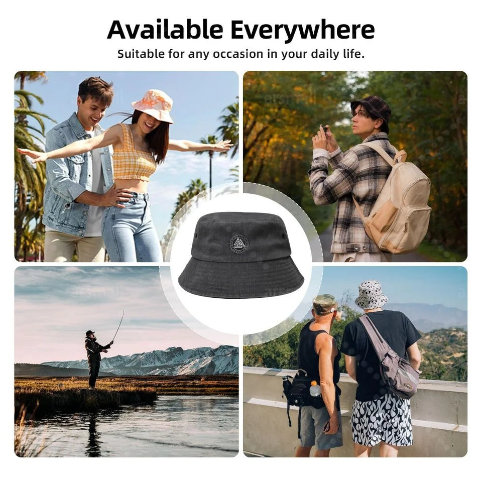 Unisex Viking Bucket Hat - Adjustable Cotton Sun Hat for Beach & Travel
