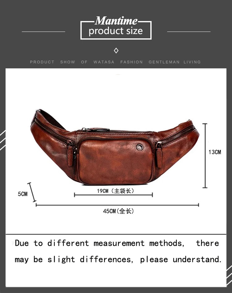 Vegetable Tanned Cowhide Waist Bag - Multi-Functional Vintage Leather