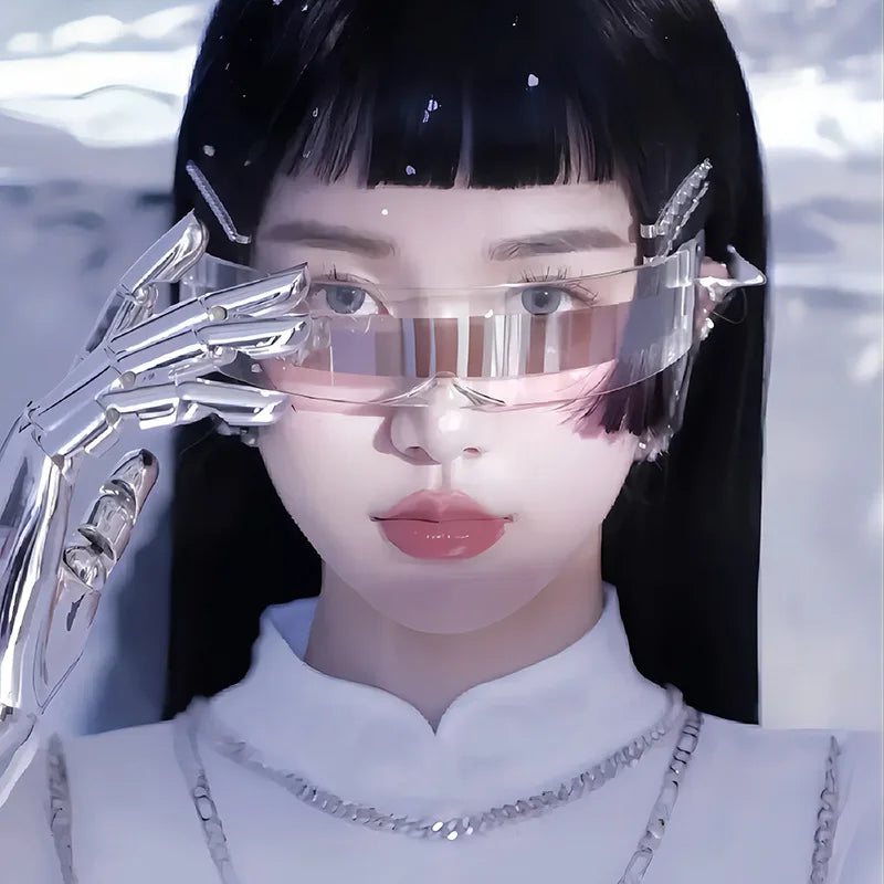 Cyber Punk Rimless Sunglasses - Y2K Futuristic Wrap-Around for Women