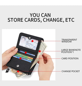 RFID Blocking Women's Leather Wallet - Compact Multi-Card Bifold Purse