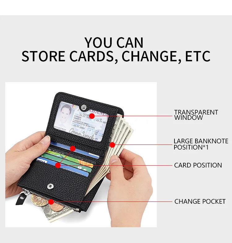 RFID Blocking Women's Leather Wallet - Compact Multi-Card Bifold Purse