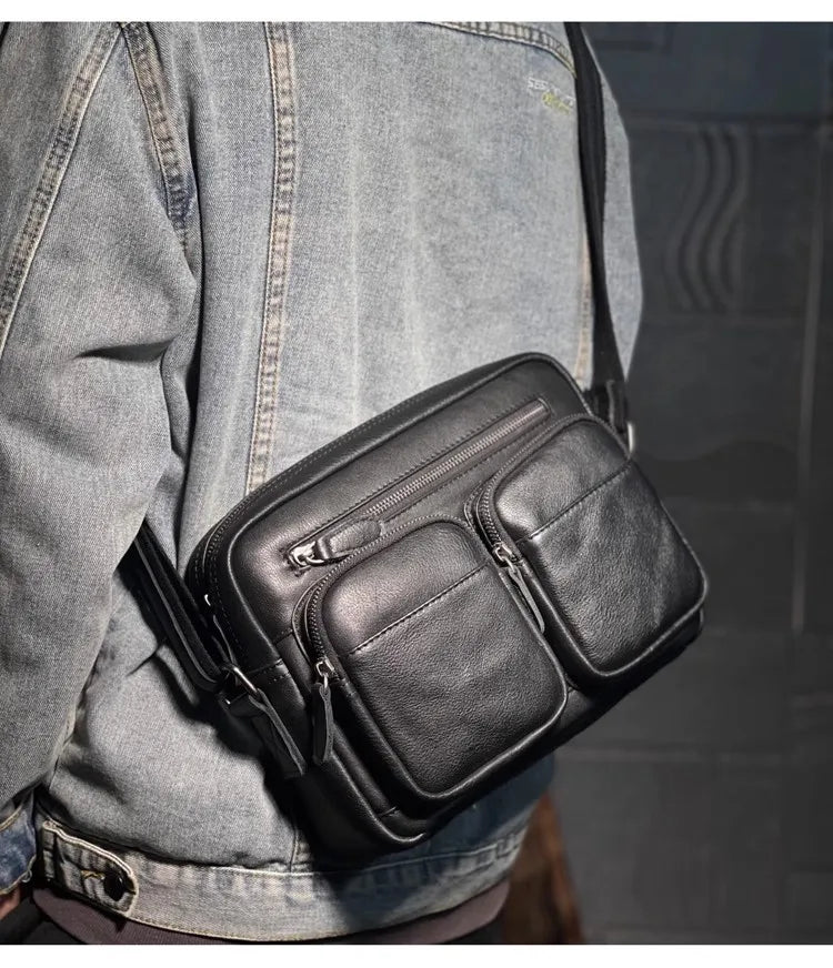 Leather Messenger Bag - Casual Crossbody with Zipper Design